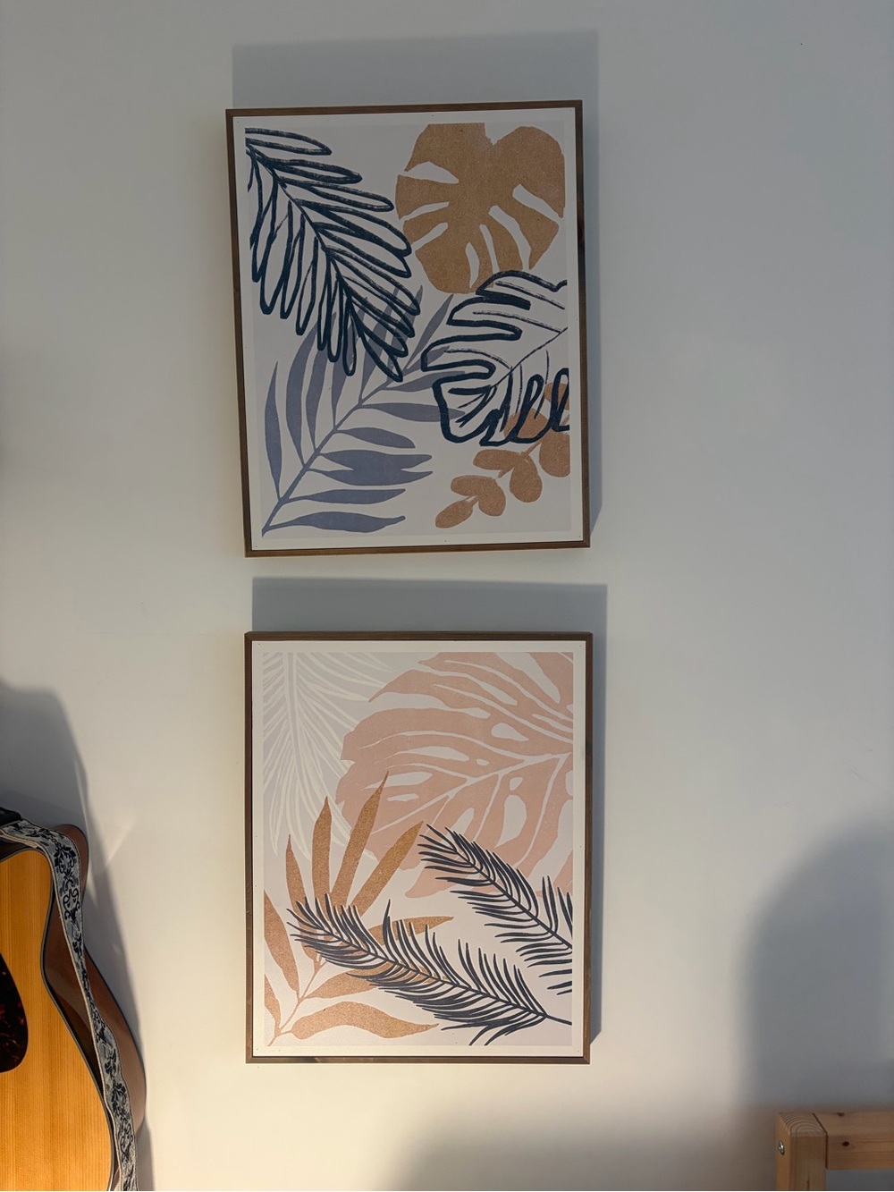 Hobby Lobby Framed Tropical Leaf Duo - Blue, Pink, Gold